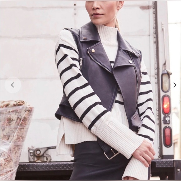 Veronica Beard NWT $1,598 size 0 Jylan Navy Blue Leather Moto Jacket - Picture 11 of 11